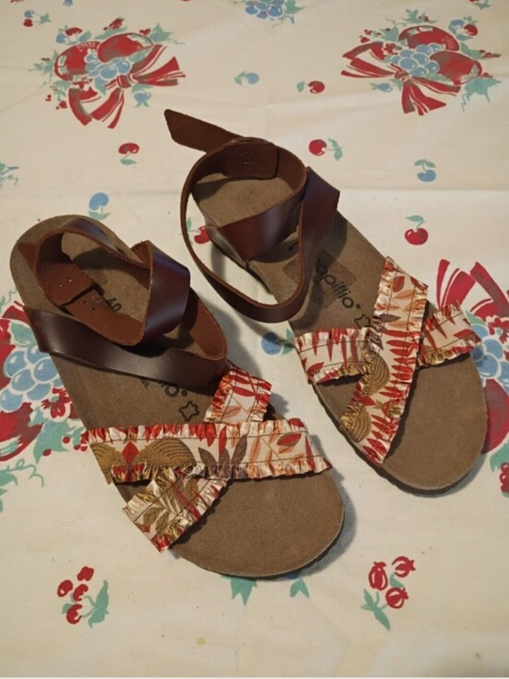 Papillio Brown Leather & Patterned Strap Sandals Sz 40